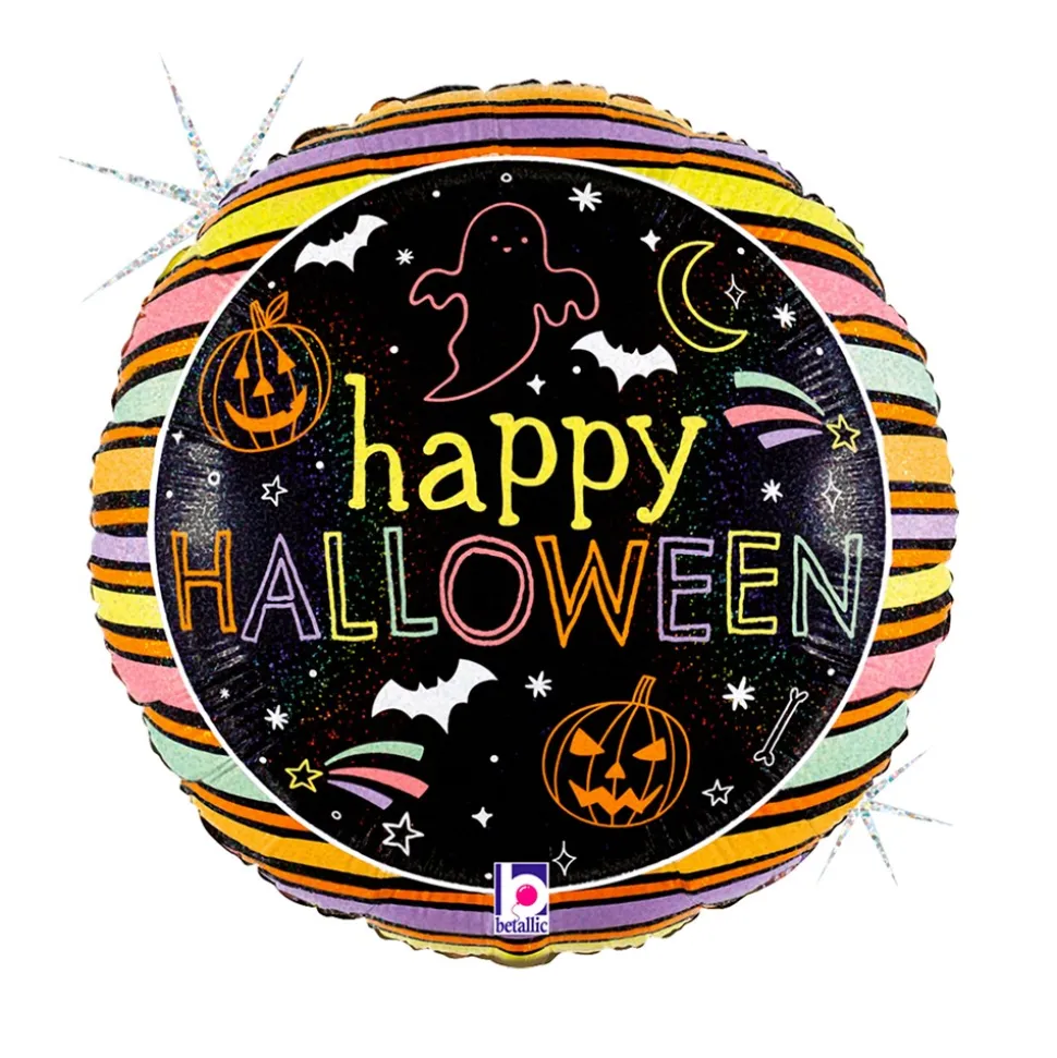 BALLON ALUMINIUM ROND HALLOWEEN JOYEUX 35CM PASTEL