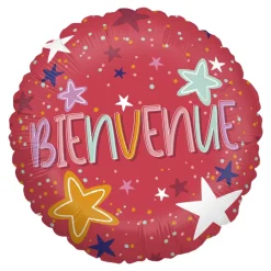 BALLON ALUMINIUM ROND MESSAGE BIENVENUE 46CM ROUGE
