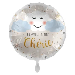 BALLON ALUMINIUM ROND NAISSANCE FILLE NUAGE 43CM