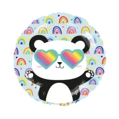 BALLON ALUMINIUM ROND PANDA ARC-EN-CIEL 43CM