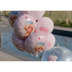 BALLON ALUMINIUM ROND POUPÉE GIRLY MODE 45CM ROSE
