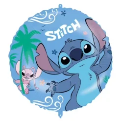 BALLON ALUMINIUM ROND STITCH 45CM BLEU
