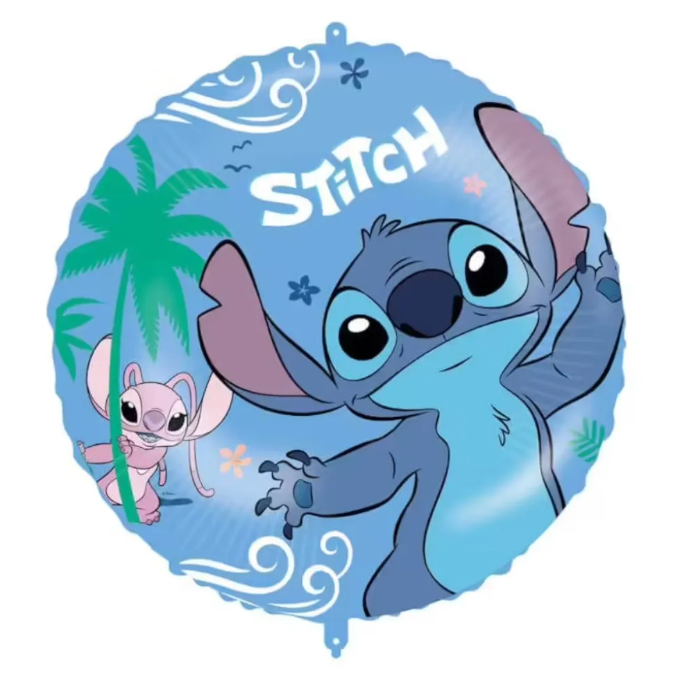 BALLON ALUMINIUM ROND STITCH 45CM BLEU