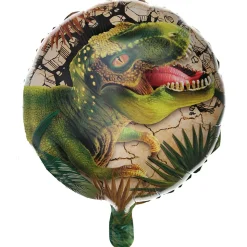 BALLON ALUMINIUM ROND T-REX JURASSIC 45CM VERT