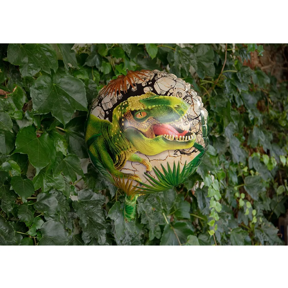 BALLON ALUMINIUM ROND T-REX JURASSIC 45CM VERT