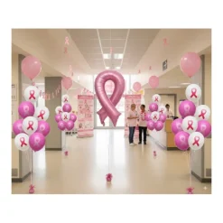 BALLON ALUMINIUM RUBAN OCTOBRE ROSE 90X50CM