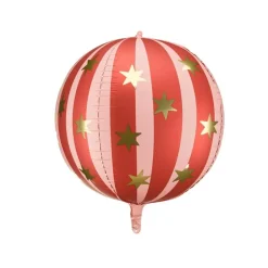 BALLON ALUMINIUM SPHÈRE RAYÉE ÉTOILE OR 50CM ROUGE