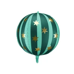BALLON ALUMINIUM SPHÈRE RAYÉE ÉTOILE OR 50CM VERT