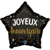 BALLON ALUMINIUM ÉTOILE ANNIVERSAIRE 42X40CM NOIR