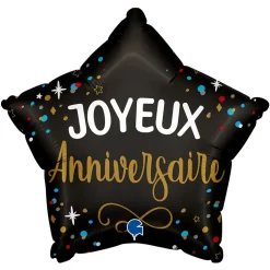 BALLON ALUMINIUM ÉTOILE ANNIVERSAIRE 42X40CM NOIR