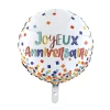 BALLON ALU ROND ANNIVERSAIRE CONFETTIS 46CM BLANC