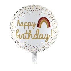 BALLON ALU ROND BOHO HAPPY BIRTHDAY 46CM BLANC