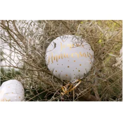 BALLON ALU ROND JOYEUX ANNIVERSAIRE BLANC Ø45CM OR