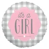 BALLON ALU ROND TARTAN ROSE IT'S A GIRL 46CM