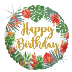 BALLON ALU ROND TROPICAL HAPPY BIRTHDAY 46CM