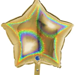 BALLON ALU ÉTOILE OR HOLOGRAPHIQUE GLITTER 46CM