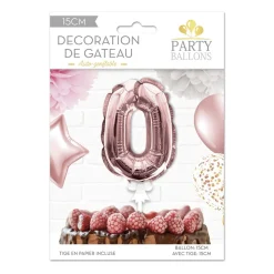 BALLON CHIFFRE 0 TIGE PAPIER GÂTEAU 15CM ROSE GOLD