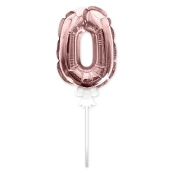 BALLON CHIFFRE 0 TIGE PAPIER GÂTEAU 15CM ROSE GOLD