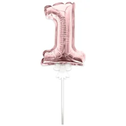 BALLON CHIFFRE 1 TIGE PAPIER GÂTEAU 15CM ROSE GOLD