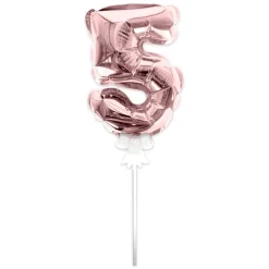BALLON CHIFFRE 5 TIGE PAPIER GÂTEAU 15CM ROSE GOLD
