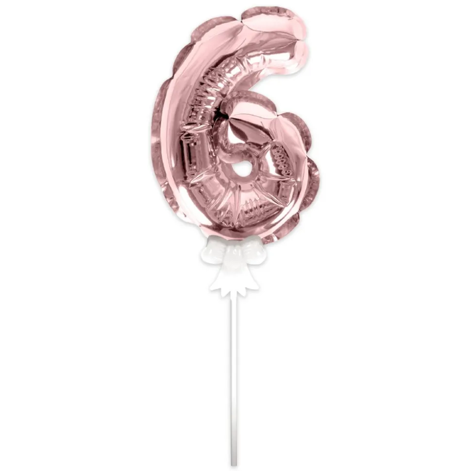 BALLON CHIFFRE 6 TIGE PAPIER GÂTEAU 15CM ROSE GOLD