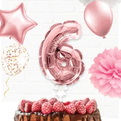 BALLON CHIFFRE 6 TIGE PAPIER GÂTEAU 15CM ROSE GOLD