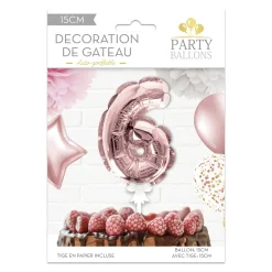 BALLON CHIFFRE 6 TIGE PAPIER GÂTEAU 15CM ROSE GOLD