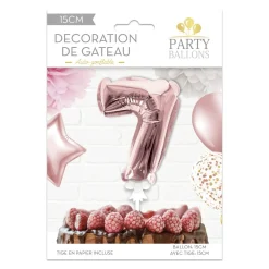 BALLON CHIFFRE 7 TIGE PAPIER GÂTEAU 15CM ROSE GOLD