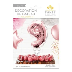 BALLON CHIFFRE 9 TIGE PAPIER GÂTEAU 15CM ROSE GOLD
