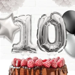 BALLON CHIFFRE 0 TIGE PAPIER GÂTEAU 15CM ARGENT