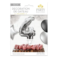 BALLON CHIFFRE 4 TIGE PAPIER GÂTEAU 15CM ARGENT