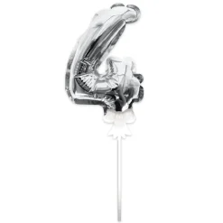 BALLON CHIFFRE 4 TIGE PAPIER GÂTEAU 15CM ARGENT