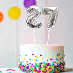 BALLON CHIFFRE 7 TIGE PAPIER GÂTEAU 15CM ARGENT