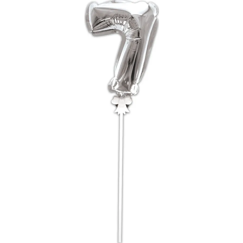 BALLON CHIFFRE 7 TIGE PAPIER GÂTEAU 15CM ARGENT