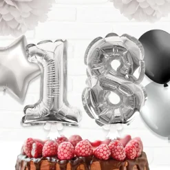 BALLON CHIFFRE 8 TIGE PAPIER GÂTEAU 15CM ARGENT