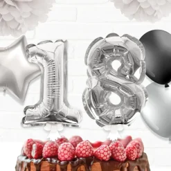 BALLON CHIFFRE 8 TIGE PAPIER GÂTEAU 15CM ARGENT