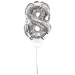 BALLON CHIFFRE 8 TIGE PAPIER GÂTEAU 15CM ARGENT