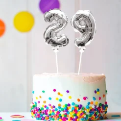 BALLON CHIFFRE 9 TIGE PAPIER GÂTEAU 15CM ARGENT