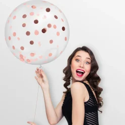 BALLON GÉANT LATEX À CONFETTIS 1M OR ROSE