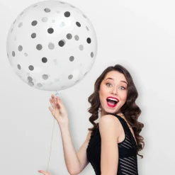 BALLON GÉANT LATEX À CONFETTIS 1M ARGENT