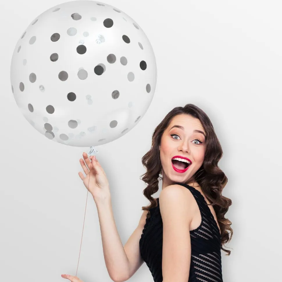 BALLON GÉANT LATEX À CONFETTIS 1M ARGENT
