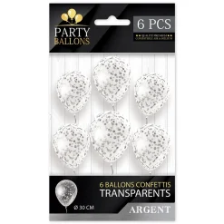 BALLON GÉANT LATEX À CONFETTIS 1M ARGENT