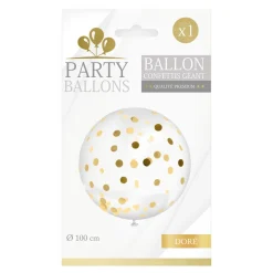 BALLON GÉANT LATEX À CONFETTIS 1M OR