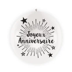 BALLON GÉANT LATEX JOYEUX ANNIVERSAIRE 1M BLANC