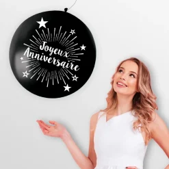 BALLON GÉANT LATEX JOYEUX ANNIVERSAIRE 1M NOIR