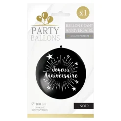BALLON GÉANT LATEX JOYEUX ANNIVERSAIRE 1M NOIR