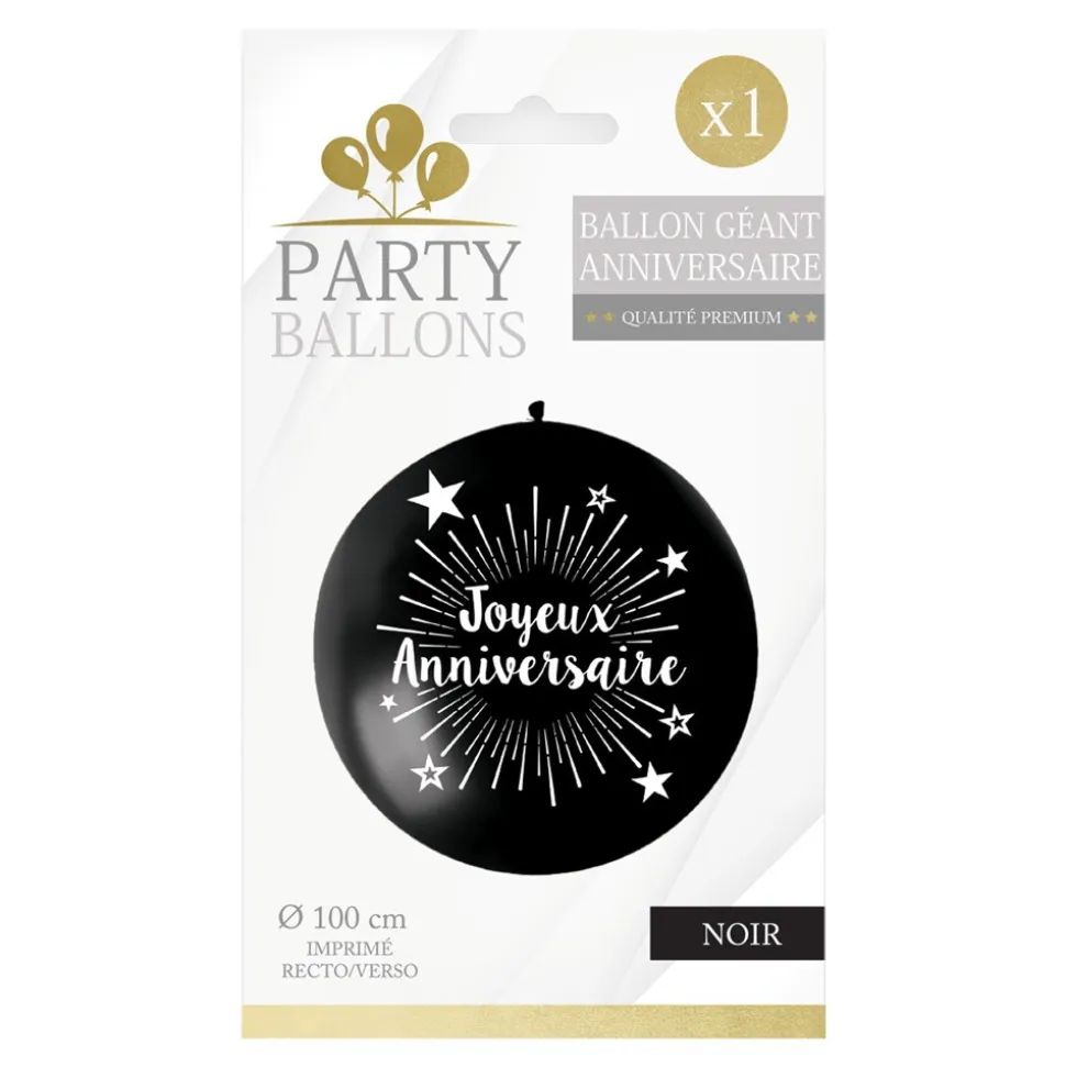 BALLON GÉANT LATEX JOYEUX ANNIVERSAIRE 1M NOIR