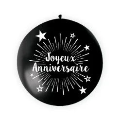 BALLON GÉANT LATEX JOYEUX ANNIVERSAIRE 1M NOIR