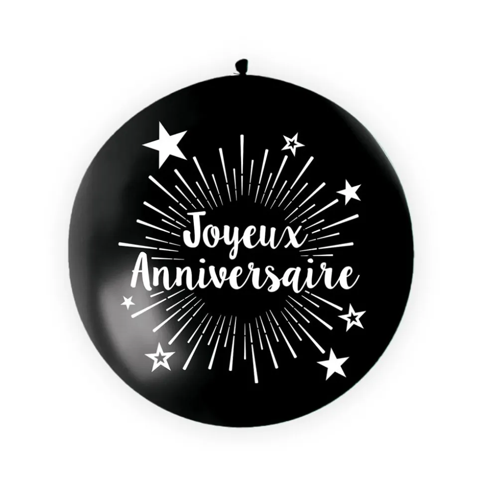 BALLON GÉANT LATEX JOYEUX ANNIVERSAIRE 1M NOIR