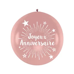 BALLON GÉANT LATEX JOYEUX ANNIVERSAIRE 1M OR ROSE